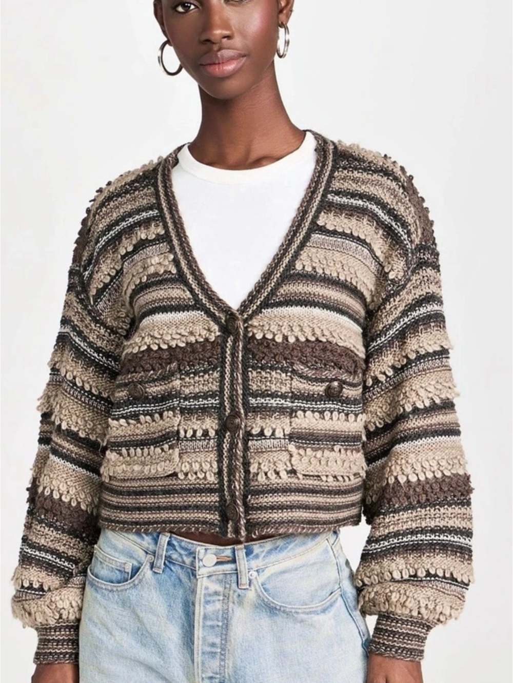 L'AGENCE Harriet Blouson-Sleeve Cardigan
 Small